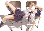  black_legwear blue_hair chair copyright_request kneehighs leg_up loafers lying necktie one_eye_closed pleated_skirt purple_hair school_uniform shadow shoes skirt sleepy socks solo yamamoto_nanashiki 