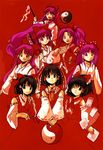  black_hair bow comparison detached_sleeves gohei hair_tubes hakurei_reimu hakurei_reimu_(pc-98) japanese_clothes long_sleeves miko multiple_girls multiple_persona ofuda purple_hair shide tako_(plastic_protein) touhou touhou_(pc-98) yin_yang 