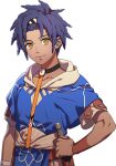  1boy blue_hair blue_hoodie cai_(fire_emblem) dark-skinned_male dark_skin fire_emblem fire_emblem:_fortune's_weave hood hood_down hoodie looking_at_viewer official_art simple_background smile two-tone_hoodie upper_body white_background white_hoodie yellow_eyes 