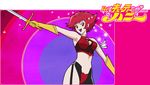  armband breasts choker cleavage_cutout covered_nipples cutie_honey cutie_honey_(character) gloves hairband kisaragi_honey large_breasts magical_girl midriff mochizuki_anko re:_cutie_honey red_eyes red_hair short_hair solo sword weapon yellow_gloves 