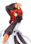  apron blue_eyes dennoudenpa fighting_stance hisui long_sleeves maid pose red_hair short_hair solo tsukihime 