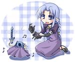  artist_request beamed_eighth_notes blue_eyes blue_hair blush_stickers braid caster dagger dress eighth_note fate/stay_night fate_(series) long_dress long_hair long_sleeves lowres musical_note pointy_ears skull solo weapon 