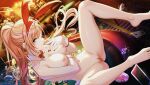  1girl animal_ears arisugawa_natsuha breasts casino cleavage completely_nude dice game_asset high_ponytail highres idolmaster idolmaster_shiny_colors nail_polish nipples non-web_source nude nude_filter orange_hair pantyhose playboy_bunny ponytail pussy rabbit_ears red_nails solo thighs third-party_edit 