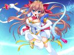  1girl :o angry ascot blue_background blue_eyes blush bow breasts brown_hair circle_skirt cleavage cleavage_cutout clothing_cutout dress elbow_gloves fighting_stance game_asset gem gloves hair_bow hair_ribbon high_heels holding holding_ribbon_baton holding_weapon kamei large_breasts long_hair looking_at_viewer magical_girl non-web_source official_art open_mouth puffy_short_sleeves puffy_sleeves red_ascot ribbon ribbon_baton sakurai_natsuki scepter seisenki_valkyrie_sisters self-datamine shoes short_sleeves skirt solo thighhighs tiara v-shaped_eyebrows valkyrie_moon variant_set very_long_hair visual_novel_cg wand weapon white_gloves white_thighhighs zettai_ryouiki 