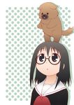  animal animal_on_head artist_request black_eyes black_hair dog glasses kurihara_touko on_head school_uniform short_hair solo tenshi_no_inai_12-gatsu 