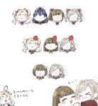  4girls :> :3 aqua_neckerchief blunt_bangs bob_cut bow bowtie braid brown_dress brown_hair ceras_yanagida_lilienfeld cheek-to-cheek chibi chibi_only dollchestra double_bun dress food-themed_hair_ornament grey_hair hair_bow hair_bun hair_ornament half_updo hasu_no_sora_school_uniform heads_together heart heart_hair_ornament heisei_gals!!!!_(love_live!) highres ichigo_123_(love_live!) inverted_bob kachimachi_kosuzu long_hair love_live! love_live!_hasu_no_sora_jogakuin_school_idol_club moso_(expect66) motion_lines multiple_girls multiple_views murano_sayaka neckerchief open_mouth osawa_rurino pink_bow pink_bowtie red_neckerchief ruri&amp;to_(love_live!) sailor_collar sailor_dress school_uniform short_hair side_ahoge side_braids side_ponytail sidelocks simple_background single_hair_bun smile speed_lines strawberry_hair_ornament surprised translated twintails two_side_up v-shaped_eyebrows virtual_youtuber white_background white_sailor_collar winter_uniform yellow_neckerchief |_| 