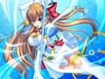  1girl :o ahoge air_bubble arm_up blue_eyes bow breasts brown_hair bubble choker cleavage dress elbow_gloves game_asset gem gloves hair_bow hair_ribbon holding holding_weapon jewelry kamei large_breasts long_hair magical_girl non-web_source official_art open_mouth polearm puffy_sleeves ribbon sakurai_natsuki seisenki_valkyrie_sisters self-datamine skirt solo thighhighs tiara underwater valkyrie_moon variant_set very_long_hair visual_novel_cg water weapon white_gloves white_thighhighs zettai_ryouiki 