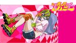  blue_eyes blue_hair cutie_honey elbow_pads gloves helmet inline_skates kisaragi_honey knee_pads long_hair midriff mochizuki_anko orange_gloves re:_cutie_honey roller_skates skates solo 