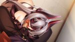  1boy 1girl ass bare_shoulders black_gloves black_pants blindfold censored corruption covered_eyes dark_persona dutch_angle elbow_gloves fellatio game_asset gloves grey_hair hair_intakes hetero inoino katsuragi_marina kouyoku_senki_exs-tia licking licking_penis long_hair mask mind_control mind_controlled_exs-tia mosaic_censoring non-web_source official_art oral panties pants penis self-datamine shiny_skin solo_focus tongue tongue_out underwear variant_set very_long_hair visual_novel_cg 