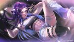 1boy abs androgynous arm_piercing armlet asymmetrical_legwear banzoin_hakka banzoin_hakka_(5th_costume) belt bird_hair_ornament black_choker black_hands black_thighhighs blue_hair bracelet choker colored_extremities colored_inner_hair commentary corset_piercing crop_top dutch_angle english_commentary face_piercing fingernails fishnet_top fishnets food-themed_hair_ornament hair_ornament hairclip heterochromia highres hip_piercing holding holding_microphone holding_microphone_stand holostars holostars_english jewelry leg_warmers lip_piercing long_sleeves male_focus microphone microphone_stand multicolored_hair nail_polish navel o-ring o-ring_thigh_strap official_alternate_costume piercing platform_shoes purple_eyes purple_hair purple_nails qvnashi sharp_fingernails shirt shoes short_shorts shorts single_fishnet_legwear single_thighhigh solo stage stage_lights star_(symbol) star_hair_ornament strawberry_hair_ornament streaked_hair thigh_strap thighhighs toned toned_male torn_clothes torn_shirt torn_shorts torn_thighhighs virtual_youtuber white_hair white_nails white_shorts white_streaks wing_hair_ornament x_hair_ornament 