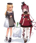  2girls :o alternate_hair_length_(longer) anchor_symbol ankle_boots ankle_bow arrow_through_heart bag black_boots black_bow black_bowtie black_choker black_collar black_corset black_dress black_gloves black_hat black_jacket black_ribbon black_shoes blonde_hair blunt_bangs boots bow bowtie braid breasts chain choker closed_umbrella collar collarbone corset cropped_jacket cross-laced_clothes cross-laced_dress dark-skinned_female dark_elf dark_skin detached_sleeves dot_nose dress drill_hair elf fang fanged_bangs flower fold-over_boots frilled_dress frilled_sleeves frills full_body gloves gold_trim gothic_lolita grey_dress groceries grocery_bag hair_ribbon half_up_braid hand_up hat hat_flower heart heart_necklace heterochromia high_heels highres holding holding_bag holding_umbrella hololive houshou_marine houshou_marine_(gothic_lolita) jacket jewelry large_breasts leg_ribbon leotard leotard_under_clothes lolita_fashion long_hair long_sidelocks long_sleeves looking_at_another looking_at_viewer looking_to_the_side mary_janes mini_hat mini_top_hat multicolored_hair multiple_girls necklace official_alternate_costume official_alternate_hairstyle open_mouth orange_eyes parted_bangs pendant pinstripe_dress pinstripe_pattern plastic_bag pocket_watch pointy_ears purple_bow raised_eyebrows red_dress red_eyes red_flower red_hair red_ribbon red_rose red_sleeves red_umbrella ribbon ringlets rose sailor_collar sailor_dress sailor_hat see-through_cleavage see-through_clothes see-through_leotard shino_12a shiranui_flare shiranui_flare_(street) shoes shopping_bag short_dress side_part sidelocks simple_background sleeveless sleeveless_dress spring_onion streaked_hair striped_clothes striped_dress sweatdrop swept_bangs thighhighs tilted_headwear top_hat twin_drills twintails two-tone_hair umbrella underbust vertical-striped_clothes vertical-striped_dress very_long_hair virtual_youtuber walking watch white_background white_sailor_collar white_streaks white_thighhighs yellow_eyes 