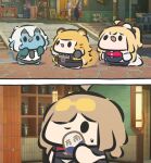  6+girls animal_ears arms_up blonde_hair china_dress chinese_clothes cissia_(zenless_zone_zero) commentary dress game_screenshot_inset glasses hand_fan highres ju_fufu multiple_girls open_mouth screenshot_inset smile snake_tail soukaku_(zenless_zone_zero) superappleman sweety_(zenless_zone_zero) tail tiger_ears tiger_tail untranslatable_commentary zenless_zone_zero 