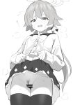  1girl bar_censor black_thighhighs blue_archive blush bow bowtie buttons cardigan censored clothes_lift commentary_request embarrassed female_pubic_hair flying_sweatdrops furrowed_brow hair_between_eyes hair_ornament halo hifumi_(blue_archive) highres lifting_own_clothes long_hair long_sleeves low_twintails monochrome no_panties nose_blush open_mouth peanut_mouth pubic_hair pussy raised_inner_eyebrows sailor_collar school_uniform skirt skirt_lift sparse_pubic_hair sweat thighhighs tokumei_(tokume1an) twintails wing_hair_ornament 