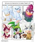 3boys 3girls artist_name chain chain_necklace chicken_boy chip_(sonic) clenched_hands closed_mouth commentary don_the_rooster_(sonic) english_commentary english_text fangs green_fur grin hedgehog_boy highres jewelry lanolin_the_sheep looking_at_viewer looking_to_the_side multiple_boys multiple_drawing_challenge multiple_girls necklace open_mouth robot_girl sage_(sonic) sheep_girl silver_the_hedgehog six_fanarts_challenge smile sonic_(series) sonic_the_hedgehog_(idw) surge_the_tenrec threedots000 translated v 