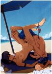  1boy 1girl absurdres alternate_costume armlet armor assertive_female beach beach_umbrella bikini bikini_armor bikini_bottom_around_leg black_hair blue_hair blush breasts closed_eyes clothes_pull commission commissioner_upload completely_nude couple cunnilingus earrings erection female_pubic_hair fingerless_gloves fire_emblem fire_emblem:_genealogy_of_the_holy_war gloves gravydood hetero highres holding_another's_legs jewelry larcei_(fire_emblem) lifting_person long_hair looking_at_another looking_through_own_legs medium_breasts navel nipples nude ocean oral outdoors pants pants_pull penis pubic_hair public_indecency pulling_another's_clothes purple_bikini seliph_(fire_emblem) shaped_pubic_hair short_hair sidelocks spread_legs star-shaped_pubic_hair swimsuit tanlines testicles tomboy top-down_bottom-up umbrella undressing_another unworn_bikini unworn_clothes 