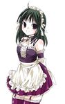  arm_garter bare_shoulders blush elbow_gloves gloves green_hair kore_ga_watashi_no_goshujin-sama kubyou_azami kuramachi_anna maid purple_eyes smile solo thighhighs 