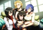  akame akame_ga_kill! android_18 breast_grab cleavage crossover dragon_ball_z kirishima_touka mikasa_ackerman pantyhose scrson shingeki_no_kyojin tokyo_ghoul 