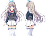 1girl black_bow blue_eyes blue_hairband blue_jacket bow bowtie buttons cropped_jacket da_capo da_capo_iv double-breasted floating_hair from_behind game_asset gem green_gem grey_hair grey_vest hair_between_eyes hair_ornament hairband heart heart_hair_ornament jacket long_hair long_sleeves miniskirt multiple_views non-web_source official_art plaid_clothes plaid_vest pleated_skirt red_bow red_bowtie red_gem sagisawa_arisu sailor_collar school_uniform skirt tanihara_natsuki thighhighs transparent_background turnaround very_long_hair vest white_sailor_collar white_skirt white_thighhighs 