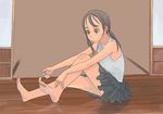  bare_shoulders barefoot feet kiriman_(souldeep) legs low_twintails nail_clippers on_floor original pedicure sitting skirt soles solo toe-point toe_scrunch toes twintails wooden_floor 