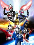  2boys alien arm_up beak bird_monster black_skin blue_eyes blue_skin chaos_header chaos_ultraman chaos_ultraman_calamity claws clenched_hands color_timer colored_skin commentary compound_eyes cosmo_pluck cropped_torso cupping_hand doppelganger dorsal_fin earth_(planet) fighting_stance forehead_jewel form_change giant giant_male glint glowing glowing_eyes hands_up hanejidyna86 highres kaiju lidorias looking_ahead monster multicolored_skin multiple_boys multiple_forms multiple_views open_hand outstretched_arm pectorals planet red_eyes red_skin silver_skin space sun tokusatsu toned toned_male twitter_username ultra_series ultraman_cosmos ultraman_cosmos_(corona_mode) ultraman_cosmos_(eclipse_mode) ultraman_cosmos_(luna_mode) ultraman_cosmos_(series) upper_body white_eyes wings wrinkled_skin 