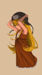 1girl armpits bakemonogatari blonde_hair commentary_request dress goggles goggles_on_headwear helmet highres kope_(user_snus2572) long_hair looking_at_viewer monogatari_(series) oshino_shinobu red_dress red_eyes simple_background 