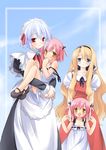  blonde_hair blue_eyes blue_hair blush carrying child coral-squer dress hair_ribbon hairband holding hug kotonomiya_yuki kousaka_alice kousaka_maria long_hair maid multiple_girls pink_hair princess_carry red_eyes ribbon shinjou_izumi short_hair short_twintails siblings sisters smile strap_slip suigetsu twins twintails very_long_hair yellow_eyes 