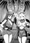  2girls :d ;d absurdres ahoge armpits asymmetrical_gloves bare_arms bare_shoulders beanie bike_shorts blush bow bow_panties braid braided_ponytail breasts breasts_out brooch cameltoe clothes_lift clothes_pull commentary commission commissioner_upload covered_nipples daisy_(fire_emblem) dress dress_lift english_commentary fellatio_gesture fingerless_gloves fire_emblem fire_emblem:_genealogy_of_the_holy_war flashing gloves greyscale grin guillermourize1 hair_ribbon hand_up handjob_gesture hands_up hat heart heart_brooch highres indoors jewelry lifting_own_clothes long_hair looking_at_viewer medium_breasts monochrome multiple_girls multiple_heads naughty_face navel nipple_slip nipples no_bra off_shoulder one_breast_out one_eye_closed open_mouth opened_by_self oral_invitation panties patty_(fire_emblem) pelvic_curtain ponytail presenting_own_body presenting_own_breasts pulling_own_clothes raised_eyebrow ribbon scarf skindentation sleeveless small_breasts smile smug standing statue temple thick_thighs thighs tongue tongue_out torch underwear very_long_hair 