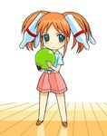  a1 ball blush_stickers bowling bowling_ball bowling_pin chibi copyright_request hair_ornament orange_hair solo twintails 