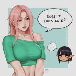  ... 2girls artist_name body_freckles bra_strap breasts chloe_(sciamano240) collarbone commentary english_commentary english_text freckles large_breasts long_hair meme multiple_girls open_mouth original parted_bangs pink_eyes pink_hair sciamano240 shoulder_freckles simple_background single_off_shoulder solo speech_bubble spoken_ellipsis valerie_(sciamano240) you're_doing_it_wrong your_bra_strap_is_showing_(meme) 