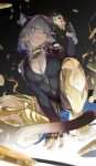  1girl :p absurdres animal_ear_fluff animal_ears blue_eyes boots bow breasts cat_ears cat_girl cat_tail choker cipher_(honkai:_star_rail) cleavage clothing_cutout coin commentary_request fingerless_gloves full_body gloves gold_coin gradient_background hair_bow high_heel_boots high_heels highres honkai:_star_rail honkai_(series) leotard lightning looking_at_viewer merah_drow solo squatting tail thigh_boots tongue tongue_out yellow_nails 