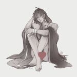  1boy ahoge artist_name bare_shoulders barefoot censored chinese_clothes closed_mouth collarbone cuntboy english_commentary full_body grandmaster_of_demonic_cultivation greyscale hair_between_eyes hair_down hair_ribbon half_updo hand_in_own_hair hanfu head_tilt heart heart_censor hickey highres holding holding_ribbon implied_cuntboy implied_yaoi knees_up long_hair looking_at_viewer male_focus monochrome neombers nipples nude off_shoulder official_alternate_hairstyle open_clothes open_robe parted_lips pubic_hair red_ribbon ribbon robe sidelocks simple_background sitting smile solo spot_color very_long_hair wei_wuxian wei_wuxian_(yiling_laozu) white_background white_ribbon wide_sleeves 