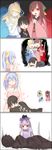  1boy 3.1-tan 4girls 4koma 95-tan anger_vein angry aura blonde_hair blue_hair bow breasts burnt camisole cat comforting comic dark_aura faceless hair_bow hair_ornament hairclip highres hug japanese_clothes kashiwamochi_yomogi katana kimono large_breasts lavender_hair long_hair multiple_girls nt-tan obi object_on_head orz os-tan os9 poking ponytail red_eyes sash shaded_face silent_comic smile smoke squatting stick sword very_long_hair weapon you_gonna_get_raped 