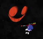 1other black_background blue_hair commentary deltarune drifter_delta english_commentary friend_(deltarune) grin health_bar highres kris_(dark_world)_(deltarune) kris_(deltarune) short_hair smile utdr_(toby_fox) 