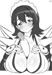  absurdres apron black_hair breast_rest breasts carried_breast_rest carrying flipped_hair food_on_body food_on_breasts frilled_leotard frills highres huge_breasts iroha_(samurai_spirits) lace-trimmed_apron lace_trim leotard maid maid_headdress maid_leotard nisina_butako presenting_own_breasts radish samurai_spirits sweat unconventional_maid 