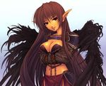  artist_request breasts brown_hair chain copyright_request demon medium_breasts midriff pointy_ears red_eyes shoulder_pads solo wings 