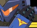  absurdres assault_visor bullet commentary_request g_gundam gm_quel gundam gundam_0083 highres holding mecha mecha_focus mobile_suit no_humans orange_assault_visor reprilo_channel robot scene_reference science_fiction solo titans_(gundam) 