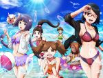  1other 6+girls akimichi_chouchou ball beach beachball bikini bikini_skirt bird black_eyes black_hair boruto:_naruto_next_generations boruto_(series) bracelet braid braided_ponytail breasts brown_eyes brown_hair cleavage collarbone cup dark-skinned_female dark_skin drinking_glass drinking_straw flat_chest glasses green_bikini hair_over_one_eye highres izuno_wasabi jacket jacket_over_swimsuit jewelry kakei_sumire kurogane_tsubaki medium_breasts midriff mole mole_under_eye multiple_girls naruto_(series) nue_(boruto) official_art orange_bikini purple_bikini purple_eyes purple_hair seagull small_breasts splashing sports_bikini suzumeno_namida swimsuit twin_braids twintails uchiha_sarada uchiha_symbol wet yellow_eyes 