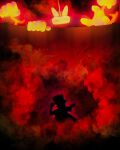  1boy artist_name brick_wall chromatic_aberration dynamax extra_arms gigantamax gigantamax_machamp glowing glowing_eyes glowing_hands hand_on_headwear highres jamiewilsondraws machamp making-of_available parody pointing pokemon pokemon_(creature) pokemon_focus pokemon_red/green/blue/yellow red_(pokemon) shingeki_no_kyojin silhouette 
