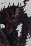  armor blood blood_on_face blood_on_weapon blood_splatter chainsaw chainsaw_devil chainsaw_man demon demon_horns extra_arms gigan_(gigan1024896) highres horns intestine_clothing intestines multiple_weapons pochita_(chainsaw_man) sharp_teeth simple_background spiked_armor spikes teeth tongue weapon 