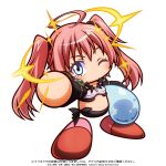  1girl ahoge arm_up artist_request black_panties blue_eyes commentary_request copyright_notice crop_top crossover holding jikkyou_powerful_pro_yakyuu jikkyou_powerful_pro_yakyuu_(style) jikkyou_powerful_soccer long_hair midriff milim_nava multicolored_shoes no_mouth official_art one_eye_closed outstretched_arm panties pink_hair pink_shoes rayman_limbs red_shoes rimuru_tempest_(slime) shoes slime_(creature) smile tensei_shitara_slime_datta_ken translation_request twintails two-tone_shoes underwear 