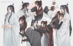  !? 2boys ahoge black_boots black_hair black_hanfu black_sash blanket blush boots brown_eyes brown_hair carrying chibi chibi_inset chinese_clothes closed_eyes closed_mouth couple dizi english_commentary english_text flower flute grandmaster_of_demonic_cultivation hair_flower hair_ornament hair_ribbon hand_on_another's_shoulder hands_on_another's_hands hands_on_another's_waist hanfu head_on_chest headband heart height_difference high_ponytail highres hug hug_from_behind index_finger_raised instrument lan_wangji long_hair long_sleeves looking_at_another lying male_focus multiple_boys multiple_views neombers on_back open_mouth parted_lips ponytail princess_carry red_ribbon red_sash ribbon robe sash sidelocks simple_background sitting sleeping smile sparkle standing sweatdrop topknot transverse_flute under_covers very_long_hair wei_wuxian white_background white_hanfu white_headband white_sash wide_sleeves xiao_guan_(headdress) yaoi 