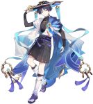  1boy anemo_symbol_(genshin_impact) arm_at_side armor belt black_belt black_bodysuit black_bow black_sandals black_shorts blue_cape blue_gem blue_hat blue_jingasa blue_kimono blue_sleeves blunt_ends bodysuit bow bridal_gauntlets bright_pupils cape choppy_bangs closed_mouth commentary_request curled_fingers expressionless eyeliner feathers full_body furisode gem genshin_impact gold gold_ring grey_bridal_gauntlets hakama hakama_shorts hand_up hat highres japanese_armor japanese_clothes jingasa juban kimono korean_commentary kote kurokote layered_sleeves leg_warmers looking_at_viewer makeup male_focus mandarin_collar middle_ring open_clothes open_hand open_kimono pleated_shorts pom_pom_(clothes) purple_eyes purple_rope purple_sash quaere42 red_eyeliner rope sandals sash scaramouche_(genshin_impact) short_sleeves shorts shoulder_peek side_cape solo stirrup_legwear tassel toeless_legwear toes tsurime wanderer_(genshin_impact) white_background white_kimono white_leg_warmers white_pupils white_sleeves white_trim yellow_feathers zouri 