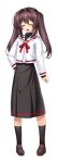  1girl aged_down black_skirt black_socks blush brown_hair closed_eyes full_body game_asset hand_on_own_hip inoino katsuragi_marina katsuragi_marina_(exs-tia_p) kouyoku_senki_exs-tia large_variant_set loafers long_hair long_skirt long_sleeves non-web_source official_art open_mouth school_uniform self-datamine shoes simple_background skirt socks solo standing tachi-e transparent_background twintails variant_set 