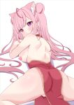  1girl ahoge animal_ears ass back bare_shoulders blush breasts cat_ears cat_girl china_dress chinese_clothes closed_mouth commentary_request double_bun dress from_behind hair_bun highres hiiragisensei indie_virtual_youtuber large_breasts long_hair median_furrow nipples pink_dress pink_eyes pink_hair shoulder_blades simple_background solo spread_legs thighs virtual_youtuber white_background yuuki_sakuna 