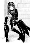  greyscale long_sleeves monochrome rozen_maiden shirayuki_shoushirou sitting solo stairs suigintou 