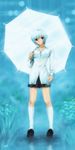  absurdres ayanami_rei blue_hair breasts highres kobayashi_yuuji long_sleeves medium_breasts neon_genesis_evangelion red_eyes short_hair skirt solo umbrella 