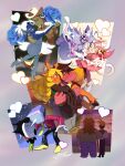  4girls 6+boys absurdres addison_(deltarune) animal_ears ant_tenna antlers artist_name asgore_dreemurr asgore_dreemurr_(dark_world) blonde_hair blue_(deltarune) blue_flower blue_rose blue_skin blush brown_hair carrying cat_ears cat_girl cat_tail closed_eyes colored_skin commentary cosplay cowboy_hat crown deer_antlers deer_ears deltarune dual_persona english_commentary flower flowery_(deltarune) furry furry_female furry_male green_eyes grin hand_on_another's_ass hat heart highres horns lgbt_pride lillayfran long_nose mad_mew_mew multiple_boys multiple_girls noelle_holiday orange_hair pink_hair pointy_nose pride_month princess_carry purple_hair purple_skin rose selfcest smile spamton_g._spamton spamton_g._spamton_(big_shot) spamton_g._spamton_(cosplay) susie_(deltarune) tail utdr_(toby_fox) white_hair yaoi yellow_(deltarune) yellow_skin yuri 
