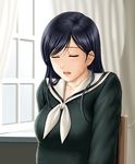  black_hair closed_eyes long_hair long_sleeves maria-sama_ga_miteru ogasawara_sachiko ogino_atsushi school_uniform solo sweat 