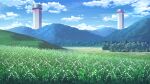  absurdres artist_request blue_sky cloud day flower forest game_asset highres hill lily_of_the_valley mountain nature no_humans outdoors petals scenery sky third-party_source touhou touhou_spell_carnival tower tree white_flower 