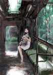  baby black_hair dress forest ground_vehicle kashmir nature original peaceful red_eyes ruins sitting train_interior 